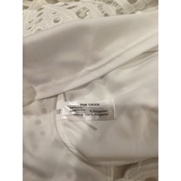 Boston Proper mixed media white lace crochet eyelet v neck sleeveless midi dress - Picture 4 of 8